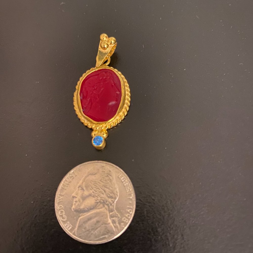 HANDMADE ANCIENT STYLE GREEK/ROMAN INTAGLIO GLASS PENDANT